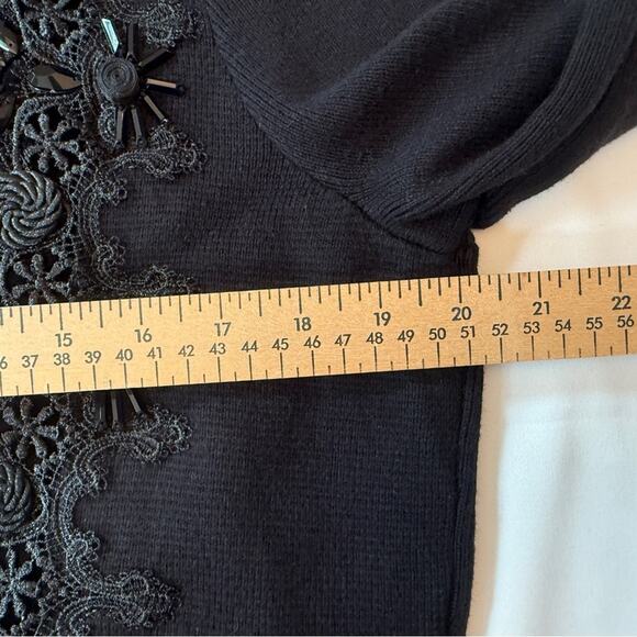 Vintage Chico’s Black Velvet Appliqué Beaded Knit Sweater Jacket Size 2 - Picture 7 of 14